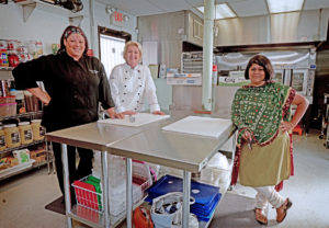 From left, Christina Maldonado-Coffey, N. Dianne Gadbois and Srirupa Dasgupta have a new catering kitchen on West James Street that will support their new partnership: Upohar -- Global Flavors Catering. 